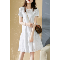 Mai Mai home is like the girl next door Pure elegant beauty Exquisite hollow embroidery A-line temperament dress female summer