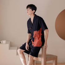 Net red pajamas mens summer thin pure cotton short-sleeved 2021 new large size cartoon shorts anime home clothes