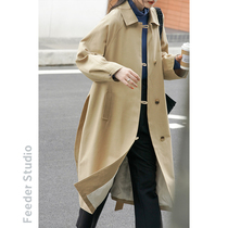 (Anti-season clearance)Khaki medium-long windbreaker coat women loose thin wild casual small coat