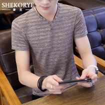 Summer ice silk t-shirt mens short-sleeved mulberry silk thin slim 2021 new trend high-end v-neck half-sleeve t-shirt