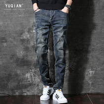 2021 autumn new high-end explosive jeans mens straight tube loose elastic ins Tide brand washed retro trousers