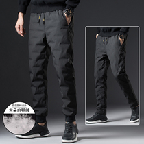 Down pants men wear tide brand winter outdoor leisure sports long cotton pants white duck down northeast warm thickened