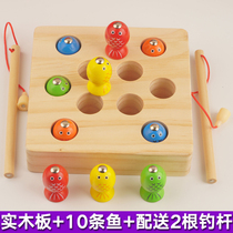 One and a half year old infant child baby wooden magnetic child fishing game puzzle force hands-on toy 1-2-3 weeks