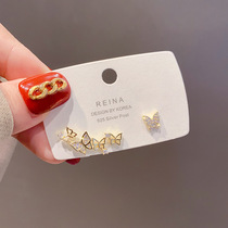 Light luxury full of diamonds flying small butterfly earrings asymmetric micro-inlaid zircon butterfly earrings small temperament versatile