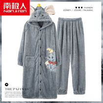 Antarctic pajamas mens autumn and winter coral velvet warm nightgown flannel plus velvet thick size youth home clothing