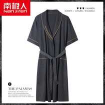 South Pole Sleeping Robes Mens Summer Pure Cotton Short Sleeve Thin-style Long-style Long Bathing Suit Mens Big Code Bathrobe Summer Pyjamas