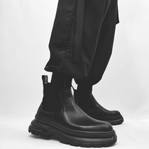 Inlen Wind Chel West Short Boot Male Korean version 100 lap black genuine leather thick bottom heightening tooling Martin boots High helping leather boots