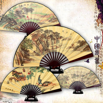 Cloth fan 9 inch ancient style 8 inch 10 inch landscape painting men and women children dance ancient costume double-sided folding fan cloth fan