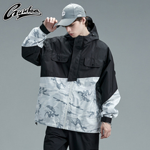 GUUKA camouflage splicing windbreaker mens tide card students hip-hop sports reflective print multi-bag tooling jacket loose