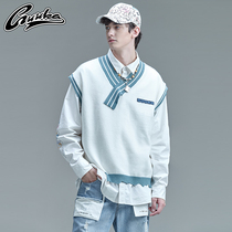 Guka white knitted vest mens Tide brand hip hop Academy style JK niche hole sweater vest jacket loose