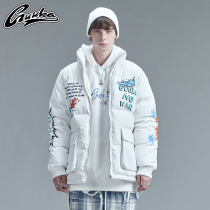 GUUKA Tide brand White down jacket male Winter students hip-hop anti-war printing thick warm and cold jacket loose