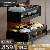 kitchentime pull basket Kitchen cabinet Pull-in drawer-style dishes Built-in rack Stainless steel transformation pull blue