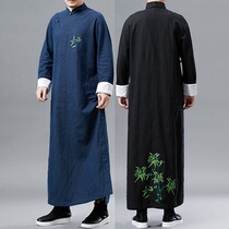 Chinese style Republic of China long shirt Ramie mens Chinese collar buckle Tang costume gown gown embroidery tide