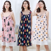 Harness Sleeping Dress Woman Summer Sexy Pyjamas cotton silk Home Cotton Silk Big Code Artificial Cotton One-piece Dress Cute Thin