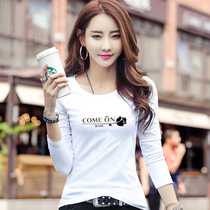 Hong Kong IT long sleeve T-shirt female 2021 new spring womens printed slim Korean version Joker fashion base shirt Cotton