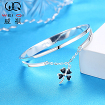  Four-leaf clover bracelet 999 sterling silver female young student girlfriend lady foot silver bracelet to send mom birthday gift