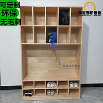 Kindergarten Solid Wood Bookbag Kids Cloth Hat Cocket Wardrobe Toy Cabinet with door multi-working capacity to collect storage toy cabinet