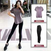 Sports suit womens small loose casual fitness quick-drying t-shirt yoga shorts high waist trousers two-piece summer