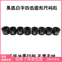 Size circle Black bottom white word round size buckle four teeth size grain clothing label Plastic size label letters spot