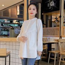 Pregnant women 2021 new autumn cotton linen shirt long sleeve pregnant women work wear loose spring and autumn shirt