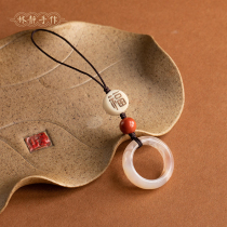Lin Jing cherry blossom agate mobile phone lanyard ring pendant short chain anti-drop hanging Chinese style creative men and women couples