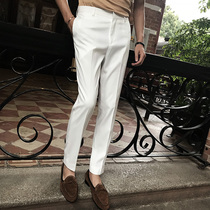 Summer trousers mens Korean slim British small feet casual pants Black business free ironing straight suit pants Mens thin