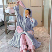 Coral velvet pajamas womens autumn and winter thickened flannel robes warm home clothing set 2021 New