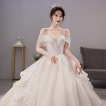 French main wedding dress 2021 New temperament bride shoulder high end small man summer senior feeling pregnant women tail