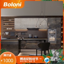 Boloni modern simple kitchen open whole cabinet Quartz stone countertop Aluminum frame glass cabinet door custom deposit