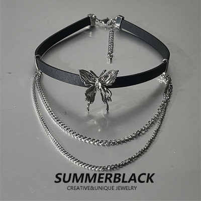 taobao agent Retro choker, black necklace with tassels, chain for key bag , European style