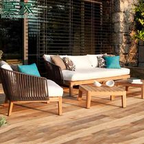 Mojia Nordic outdoor solid wood rattan sofa designer outdoor rattan chair coffee table Villa Hotel sun room leisure chair