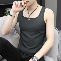 2 pieces) Modal square collar mens vest cotton summer ice silk breathable sports tight sleeveless waistband fitness