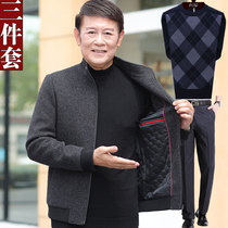 Dad autumn jacket male thickened old man grandpa cotton clothes Old dad middle-aged and old man winter wool jacket