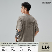 CHINISM HLD series CH麂velvet letter printing short sleeve T - shirt men tide high street water wash half sleeve