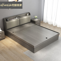 Nordic board bed storage bed 1 8-meter double bed Modern simple small apartment 1 5 pneumatic high box bed storage bed