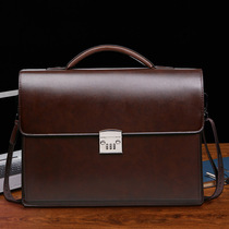 Cool strange Kangaroo Mens bag Hand bag male cowhide lock bag horizontal business briefcase leather shoulder shoulder bag