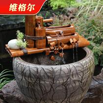 Bamboo water fountain water truck ornaments bamboo tube creative decoration stone trough circulating water flow ceramic fish tank filter