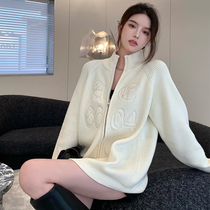 AE6604 Cardigan Knitted Jacket Women Spring and Autumn Off American vintage Embroidery Thin vintage Long Sleeve Sweater