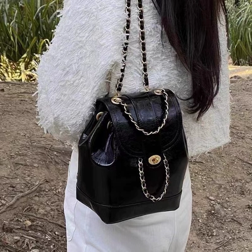 Рюкзак, небольшая сумка, цепь, сумка на одно плечо, Южная Корея, в стиле Шанель, из натуральной кожи