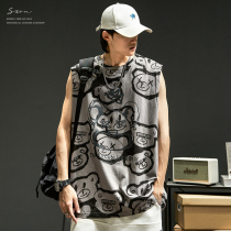 Vest mens summer department tide brand cartoon bear full print waistband wear boys  trend ins loose sleeveless t-shirt