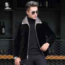 Dekase wool leather men slim mink fur collar leather wool one plus velvet padded leather jacket men