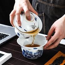 Large cover bowl 500ml three only single large upscale white porcelain tea cup tea bowl with lid tea tea set large capacity