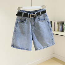 Net red high-waisted denim shorts womens 2021 summer new Korean version loose thin wide legs a word outside wearing hot pants tide