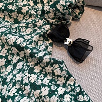 Mydino French little man Hepburn style first love floral long waist bubble sleeve split summer 2