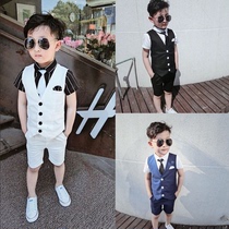 Childrens small suit dress short sleeve summer Korean version of boy slim suit baby vest suit flower girl costume