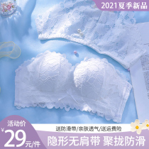 Strapless underwear womens summer thin small breast gathered non-slip girl lace bandeau without underwire invisible bra