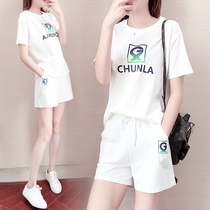 Pure cotton sports test special sportswear suit womens summer fashion shorts Student sports test loose two-piece set women
