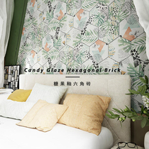 Nordic hexagon tile candy glaze hexagonal brick ins plant leaf flower brick kitchen bathroom wall tile 200