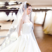 French chest satin light wedding dress female 2021 New Mori Heben bride tailing thin simple super fairy