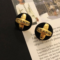 Vintage Western antique velvet cloth letter Black Gold round ear clip female New Product face small medieval old old